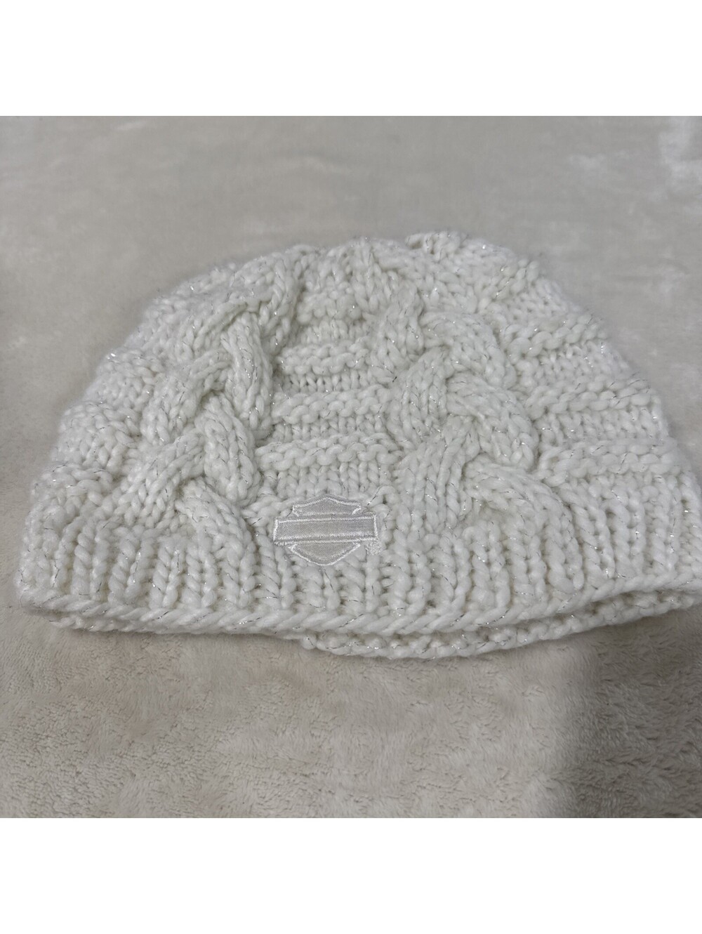 HARLEY DAVIDSON Crochet WHITE Skull Cap Kufi Beanie Winter Hat Motorcycle Bike